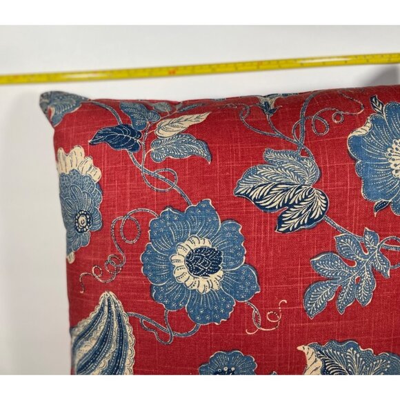 Red,Blue Square Pillow Floral, Stripe Reversible Cotton Blend 18x18” Canaan Co. - Picture 5 of 8